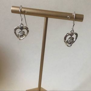 Sterling 925 Silver Drop Heart w/ Flower Earrings